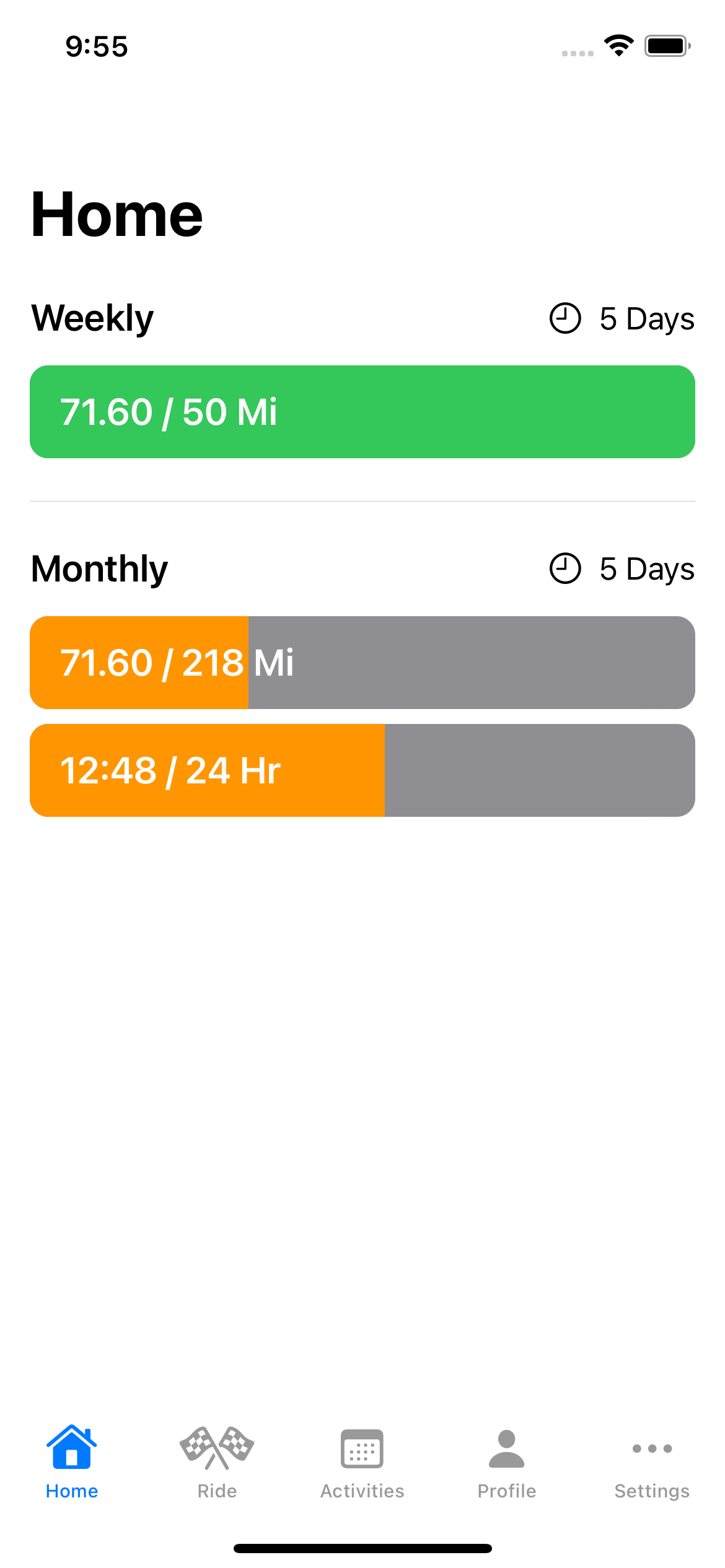 Klubz screenshot displaying user goals progression